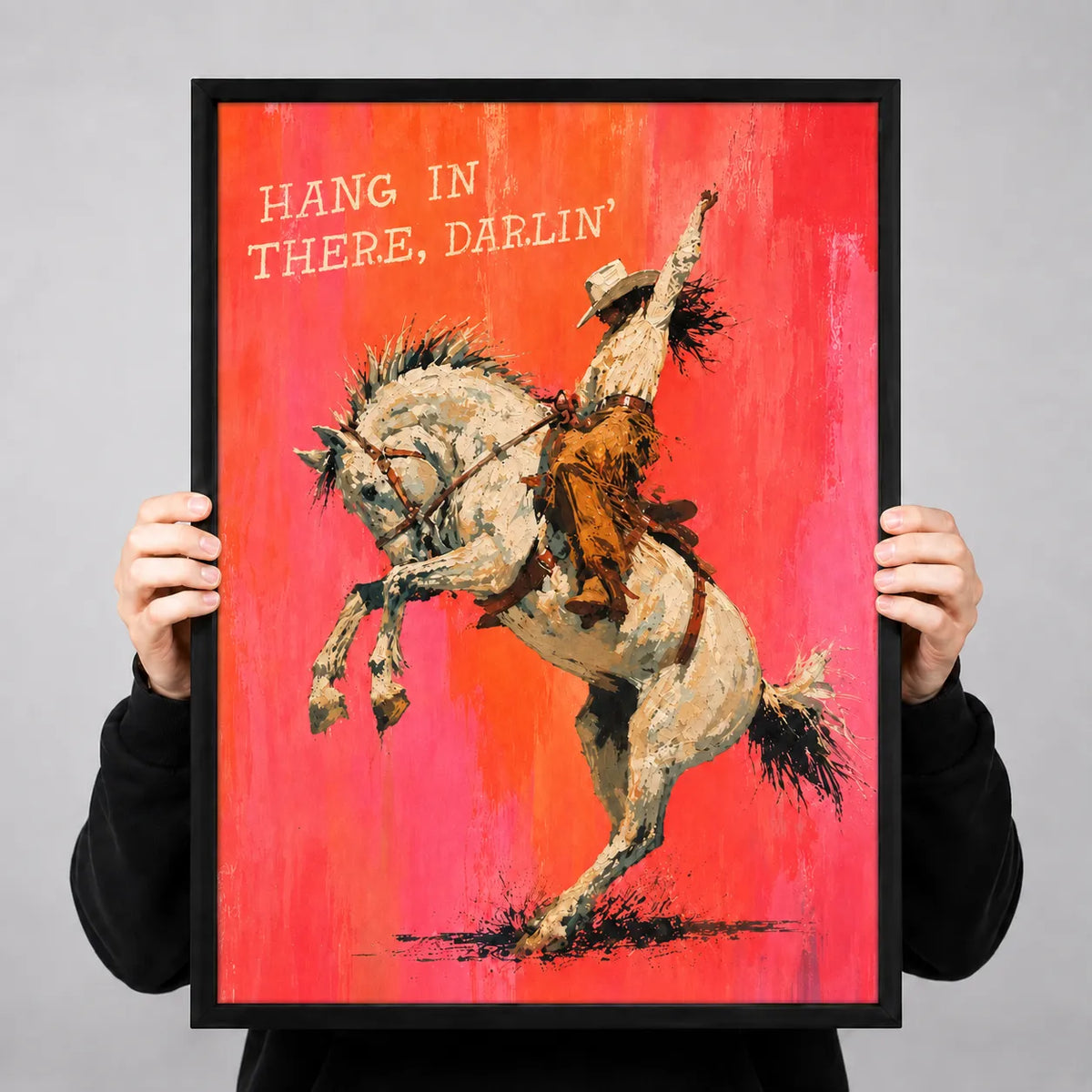 Cowboy Riding Horse Hang In There Wall Art 3