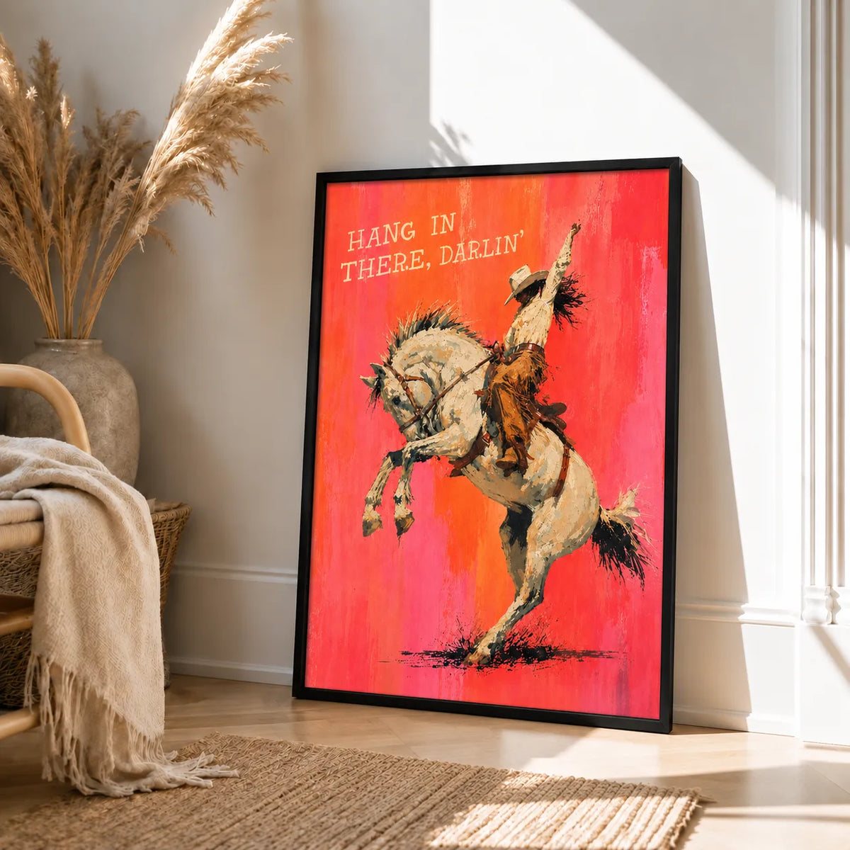 Cowboy Riding Horse Hang In There Wall Art 4