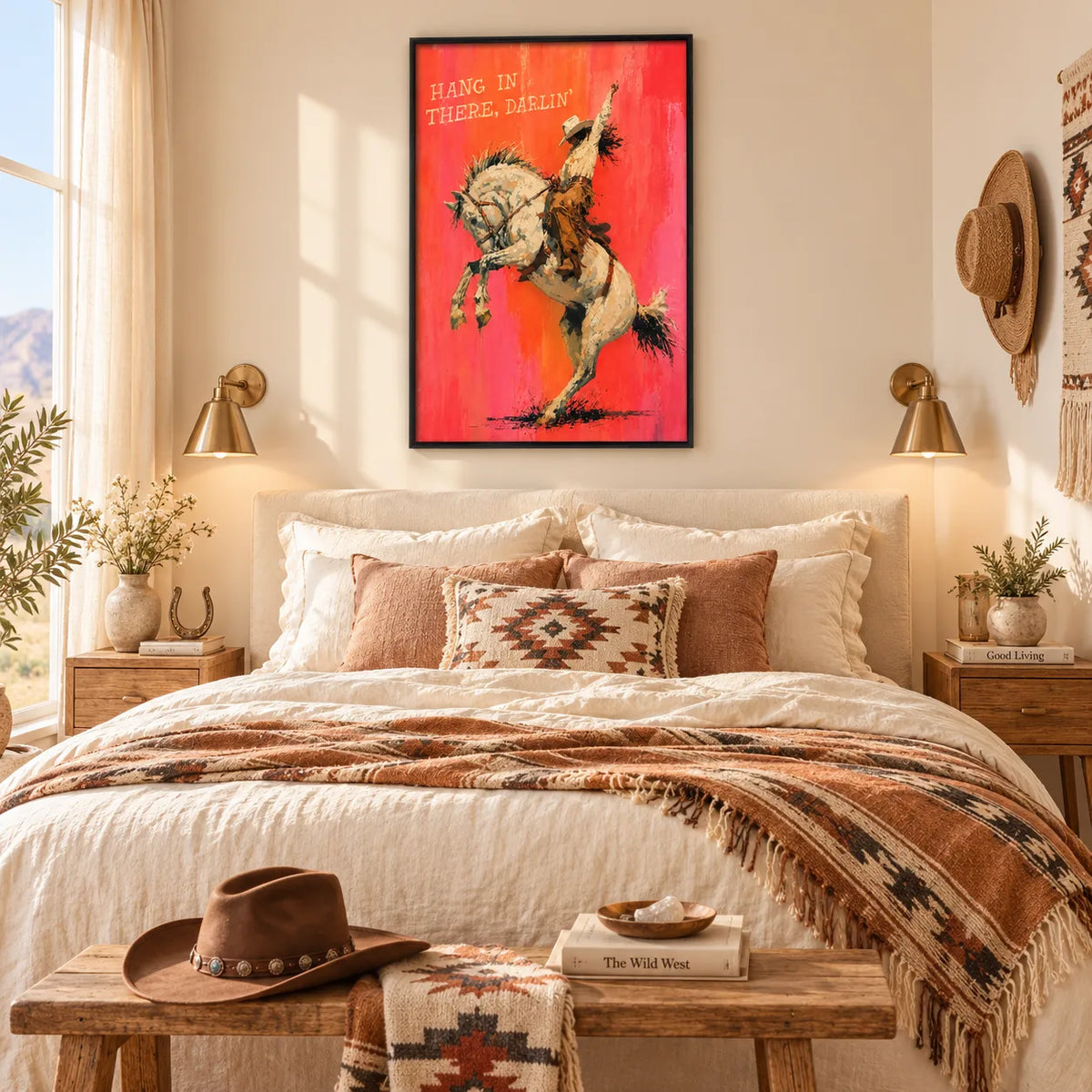 Cowboy Riding Horse Hang In There Wall Art 5