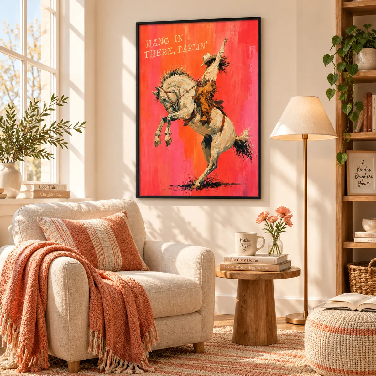 Cowboy Riding Horse Hang In There Wall Art 6