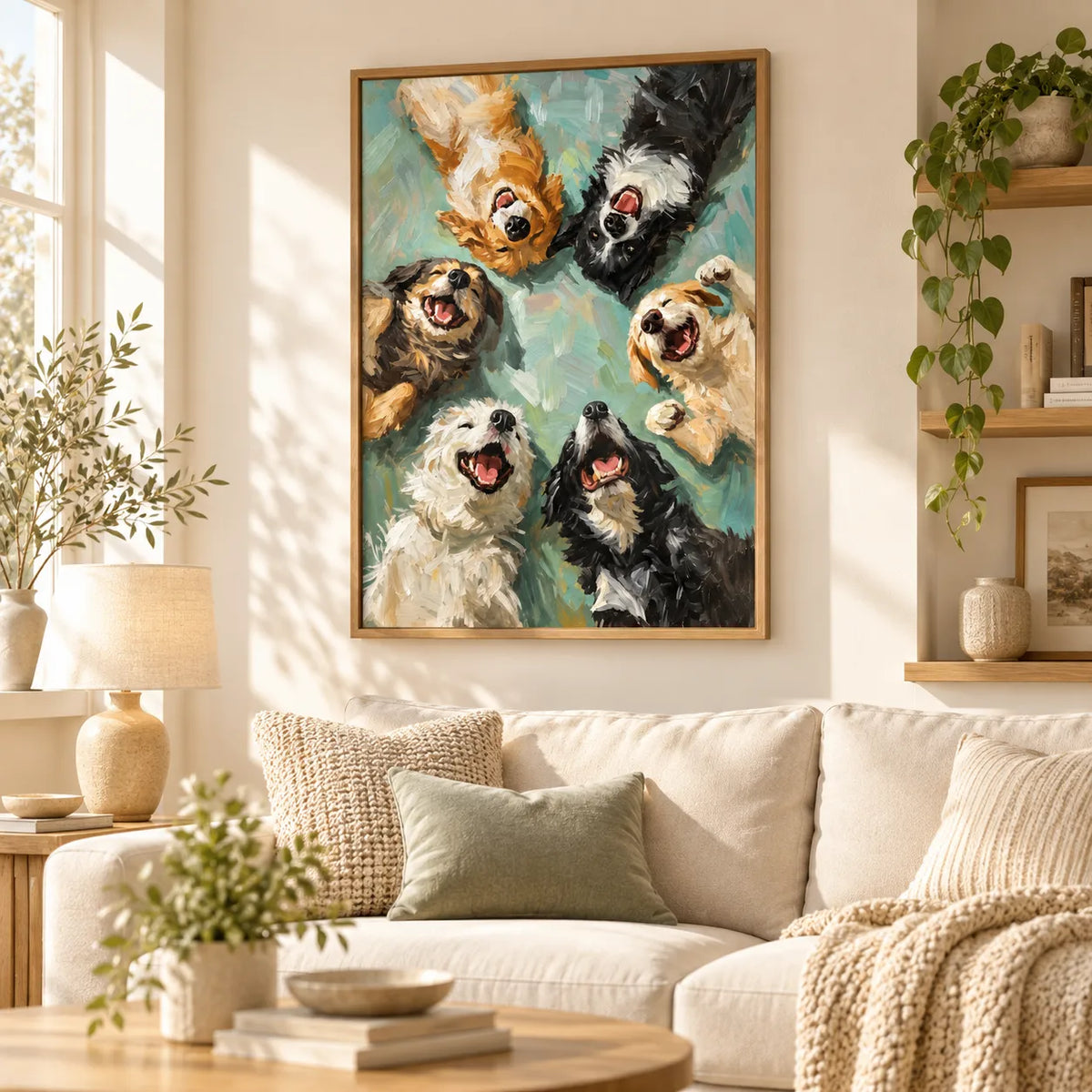 Happy Dogs Looking Up Together Wall Art 2