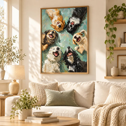 Happy Dogs Looking Up Together Wall Art 2