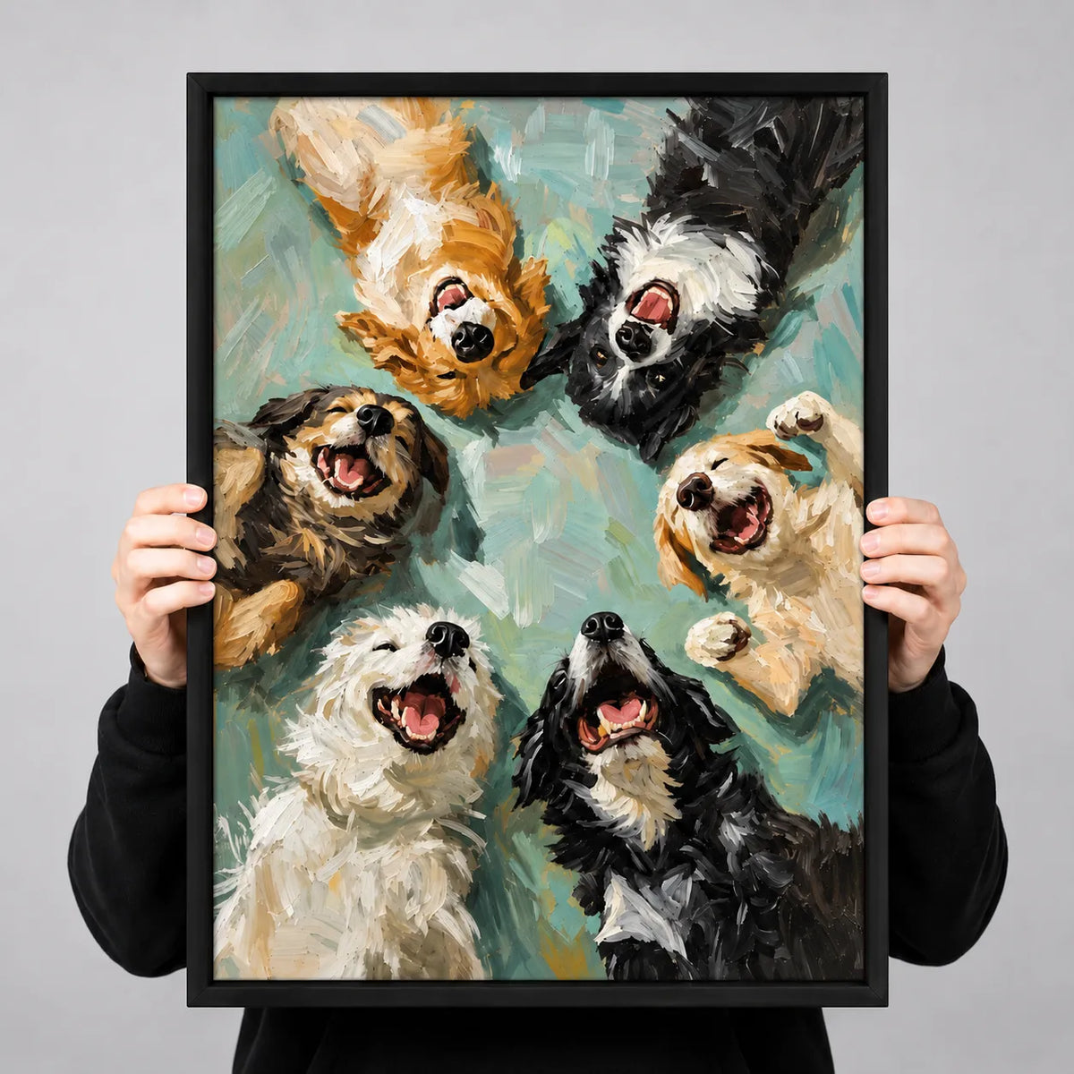 Happy Dogs Looking Up Together Wall Art 3