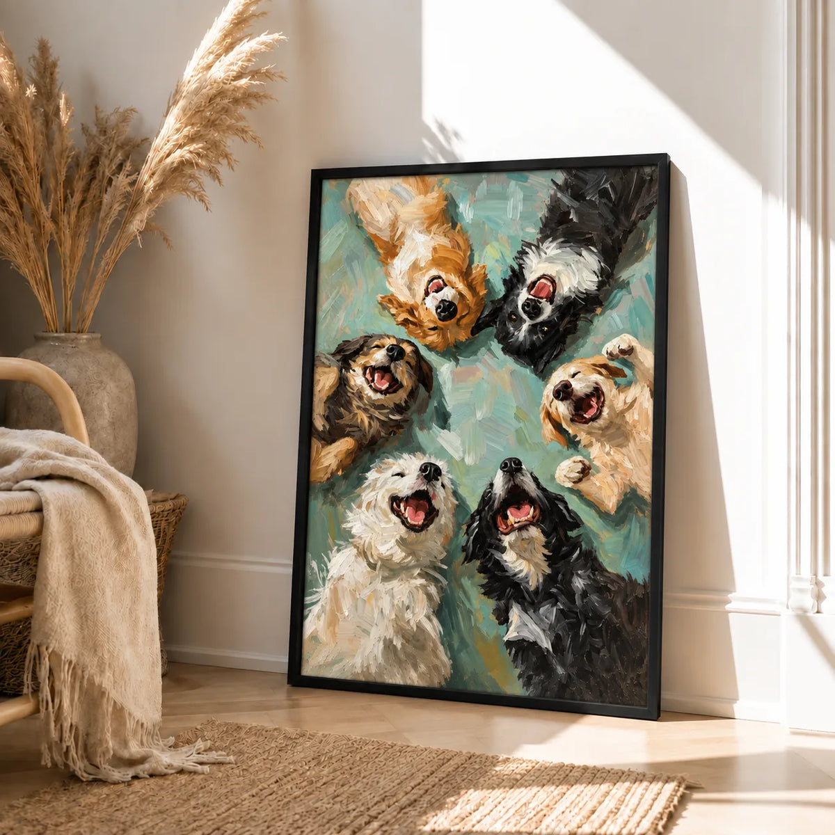 Happy Dogs Looking Up Together Wall Art 4