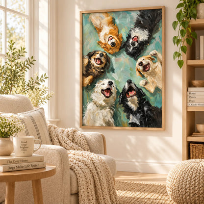 Happy Dogs Looking Up Together Wall Art 5