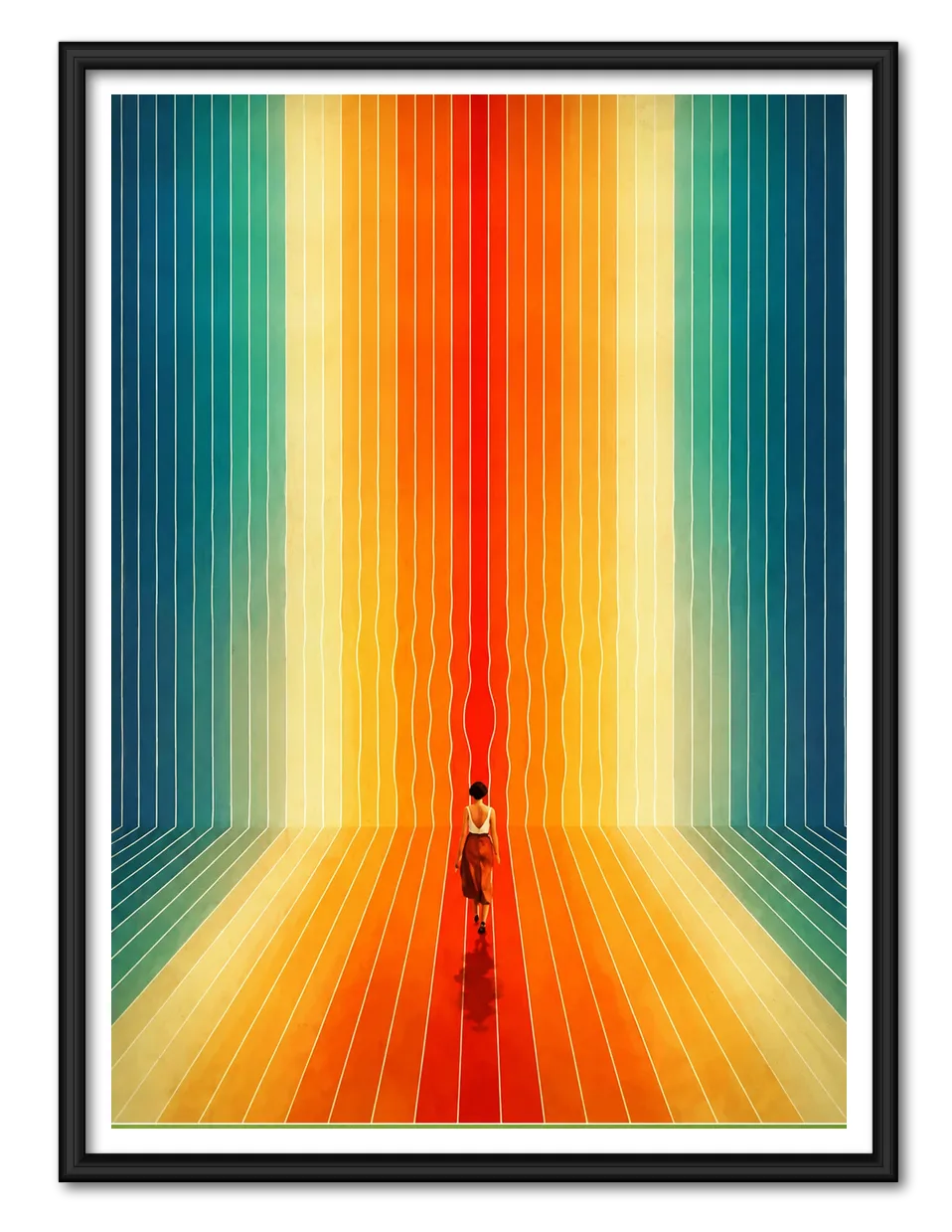 Walking Through Colorful Light Tunnel Wall Art 1