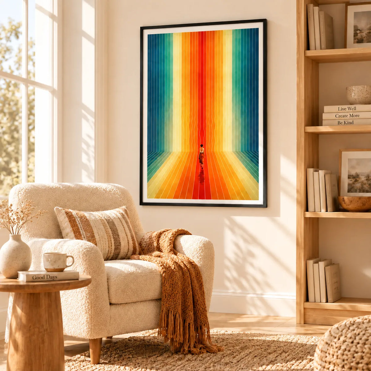 Walking Through Colorful Light Tunnel Wall Art 3