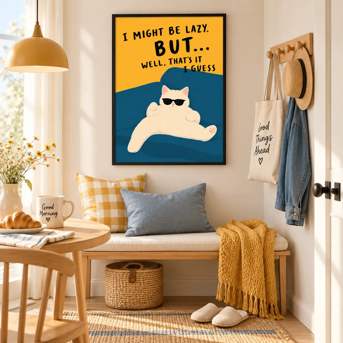 Lazy Cat Funny Quote Wall Art 2