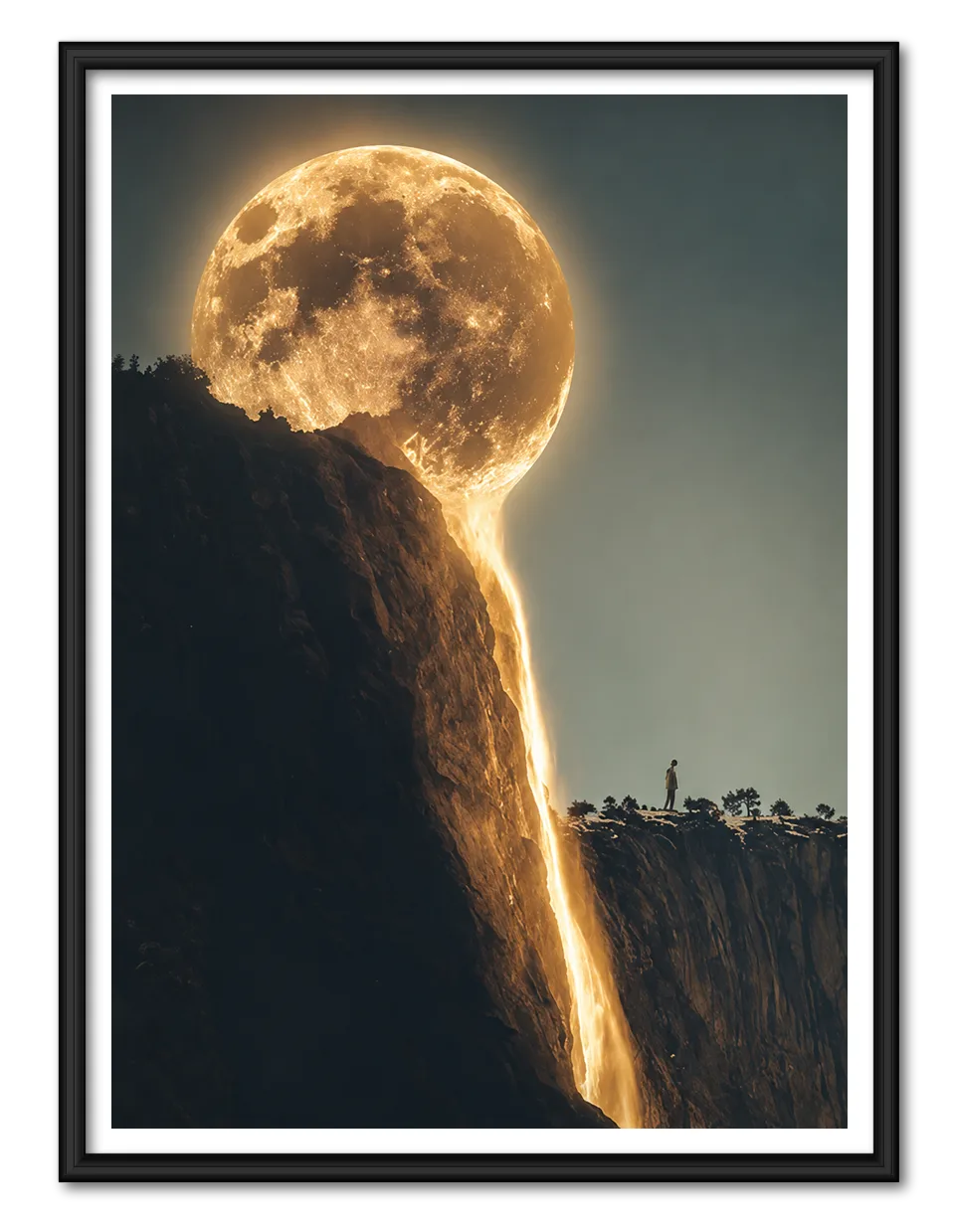 Moon Waterfall Over Mountain Cliff Wall Art 1