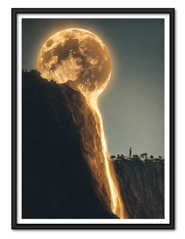 Moon Waterfall Over Mountain Cliff Wall Art