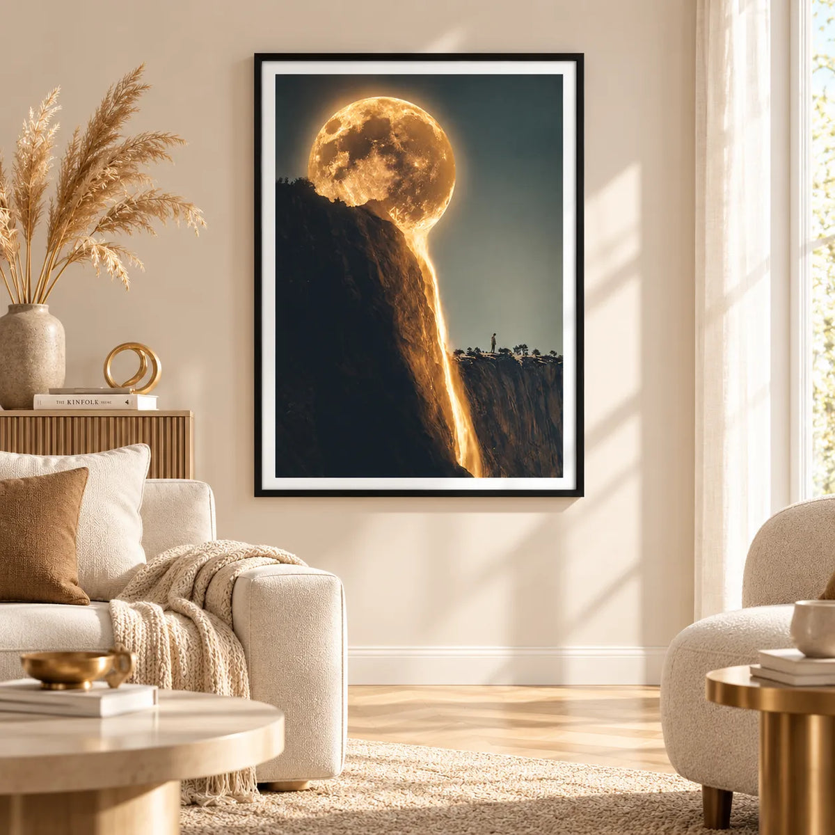 Moon Waterfall Over Mountain Cliff Wall Art 2