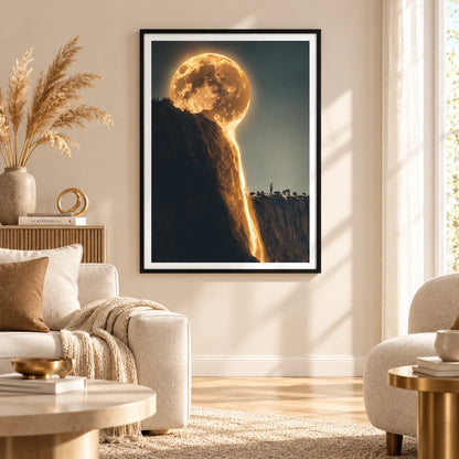 Moon Waterfall Over Mountain Cliff Wall Art 2