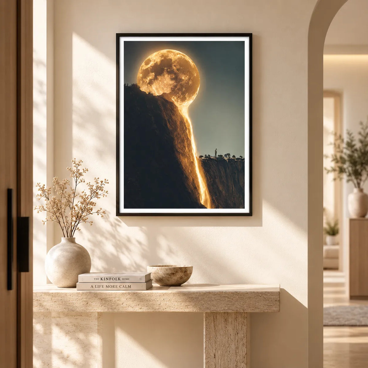 Moon Waterfall Over Mountain Cliff Wall Art 3