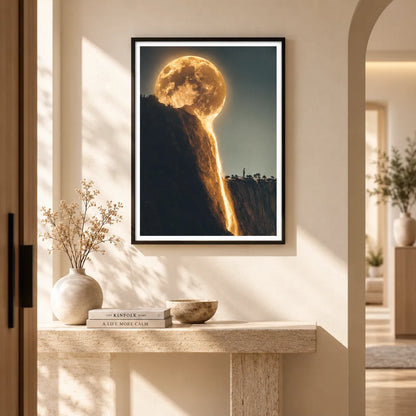 Moon Waterfall Over Mountain Cliff Wall Art 3