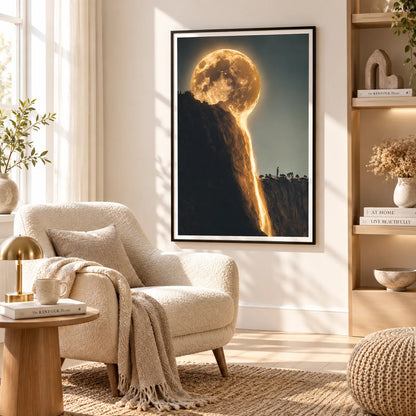 Moon Waterfall Over Mountain Cliff Wall Art 4