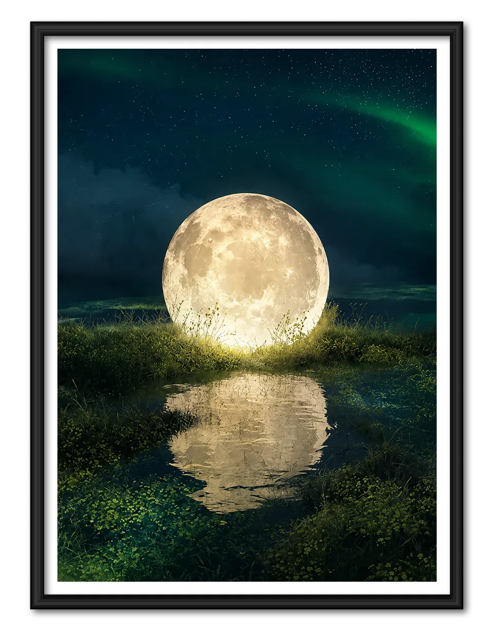 Giant Moon Reflection Night Landscape Wall Art 1