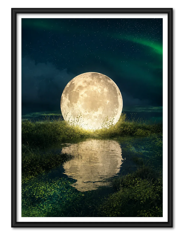 Giant Moon Reflection Night Landscape Wall Art