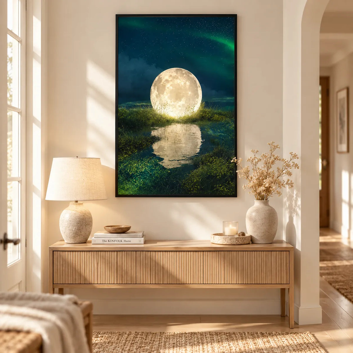Giant Moon Reflection Night Landscape Wall Art 2