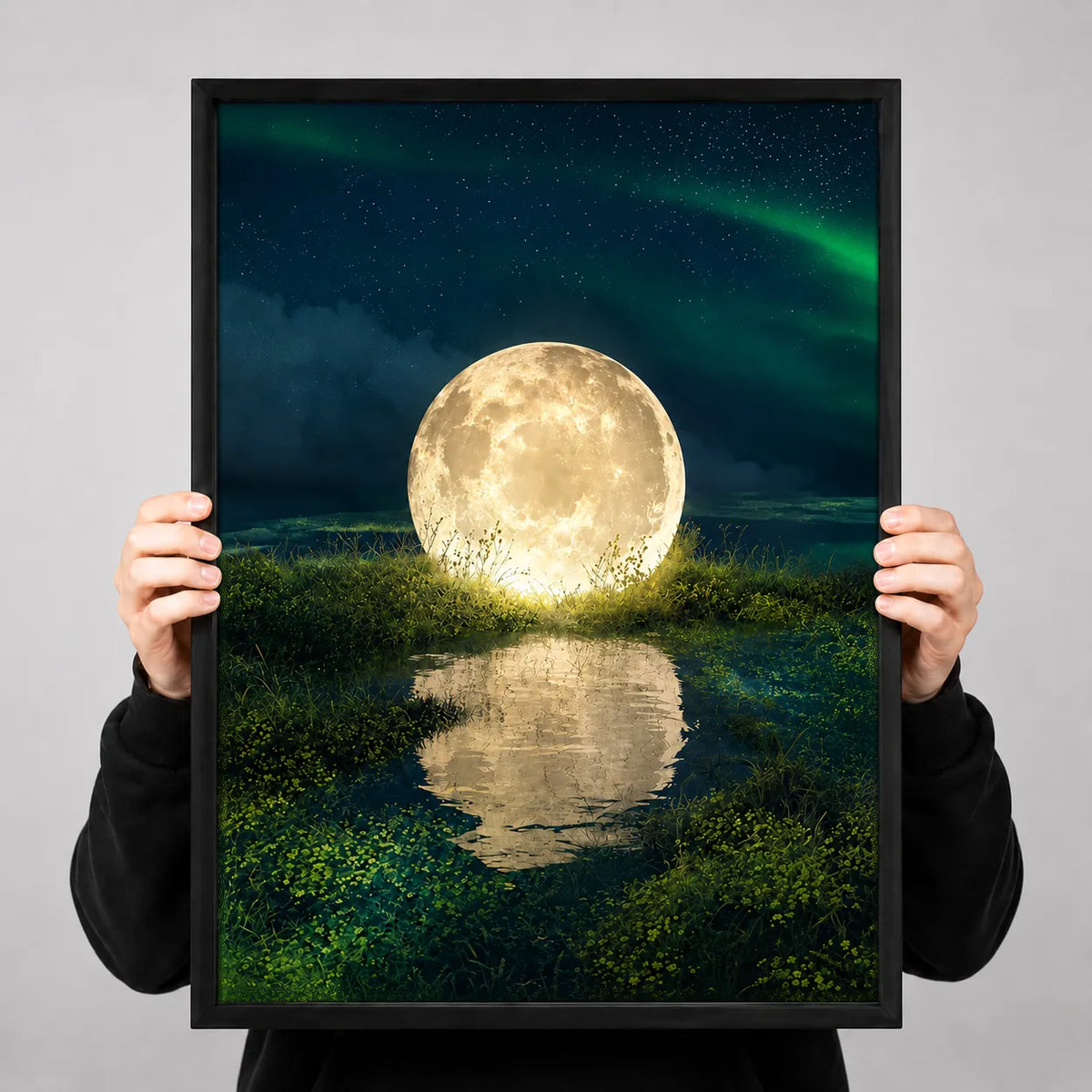 Giant Moon Reflection Night Landscape Wall Art 3