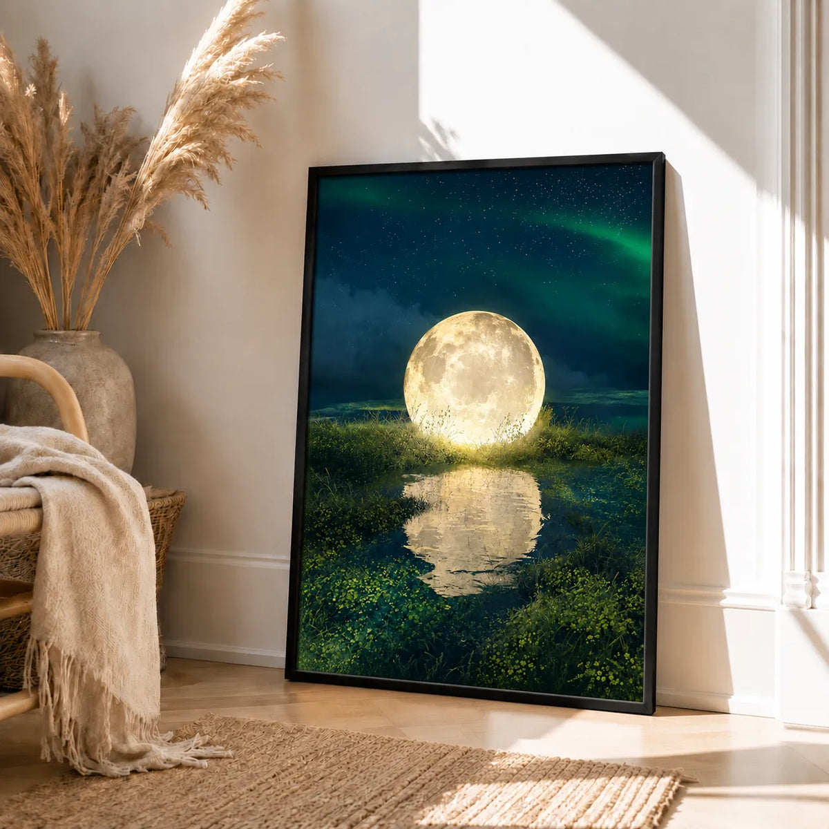 Giant Moon Reflection Night Landscape Wall Art 4