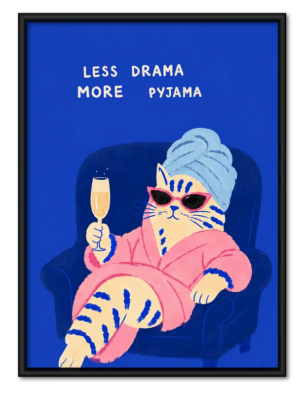 Less Drama More Pyjama Cat Wall Art