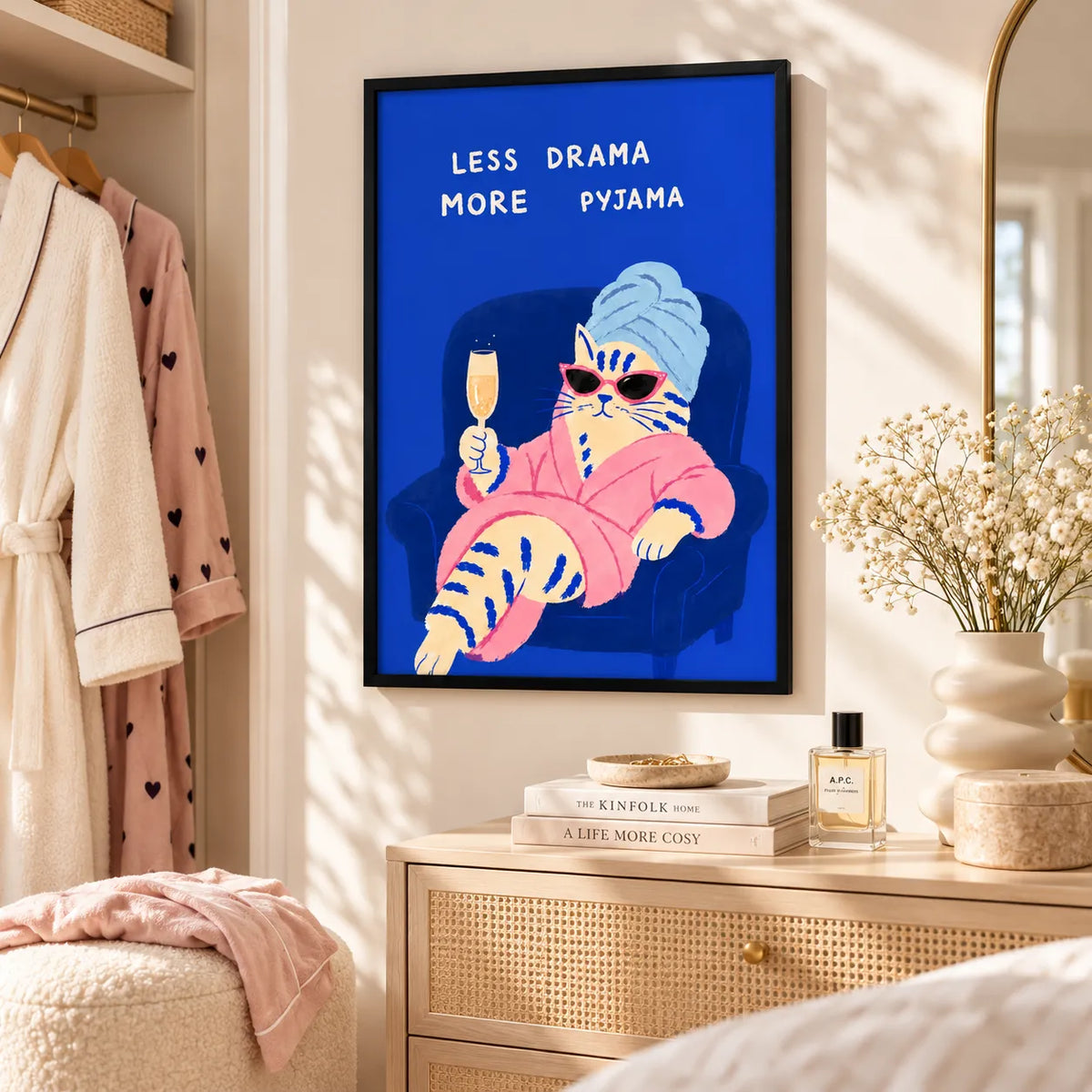 Less Drama More Pyjama Cat Wall Art 2