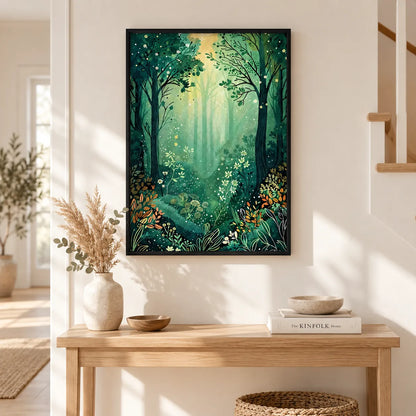 Enchanted Green Forest Illustration Wall Art 2