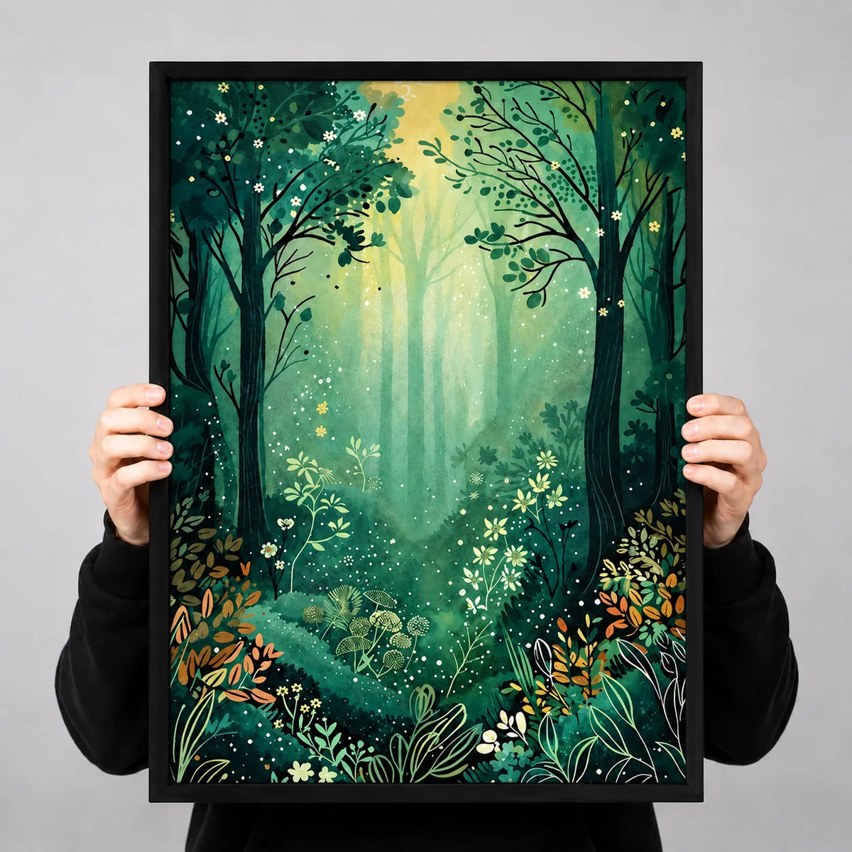 Enchanted Green Forest Illustration Wall Art 3