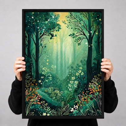 Enchanted Green Forest Illustration Wall Art 3