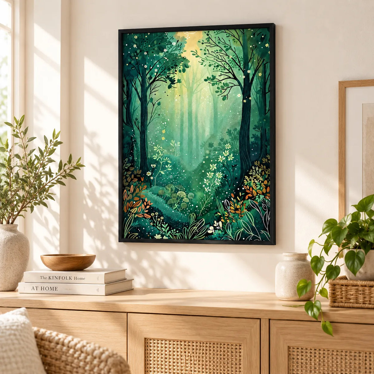 Enchanted Green Forest Illustration Wall Art 5