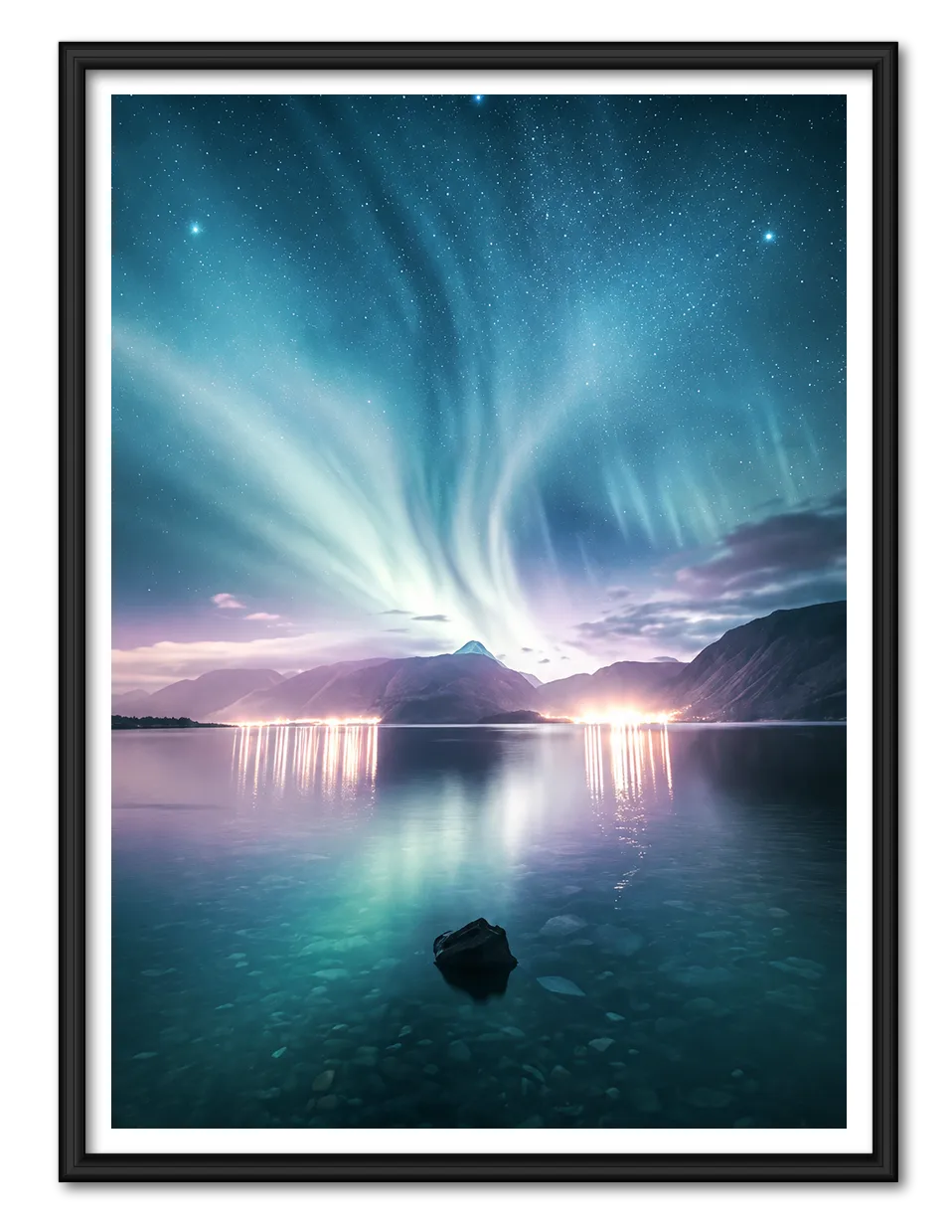 Northern Lights Mountain Lake Night Landscape Wall Art 1