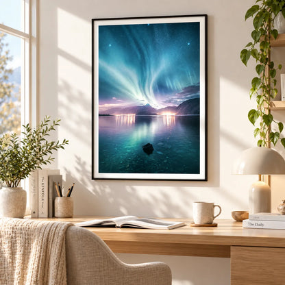 Northern Lights Mountain Lake Night Landscape Wall Art 2