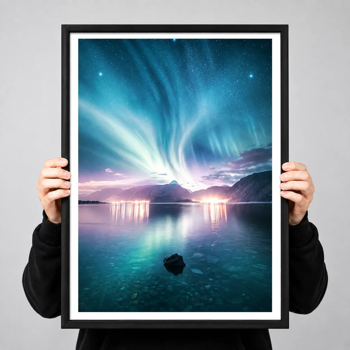 Northern Lights Mountain Lake Night Landscape Wall Art 3