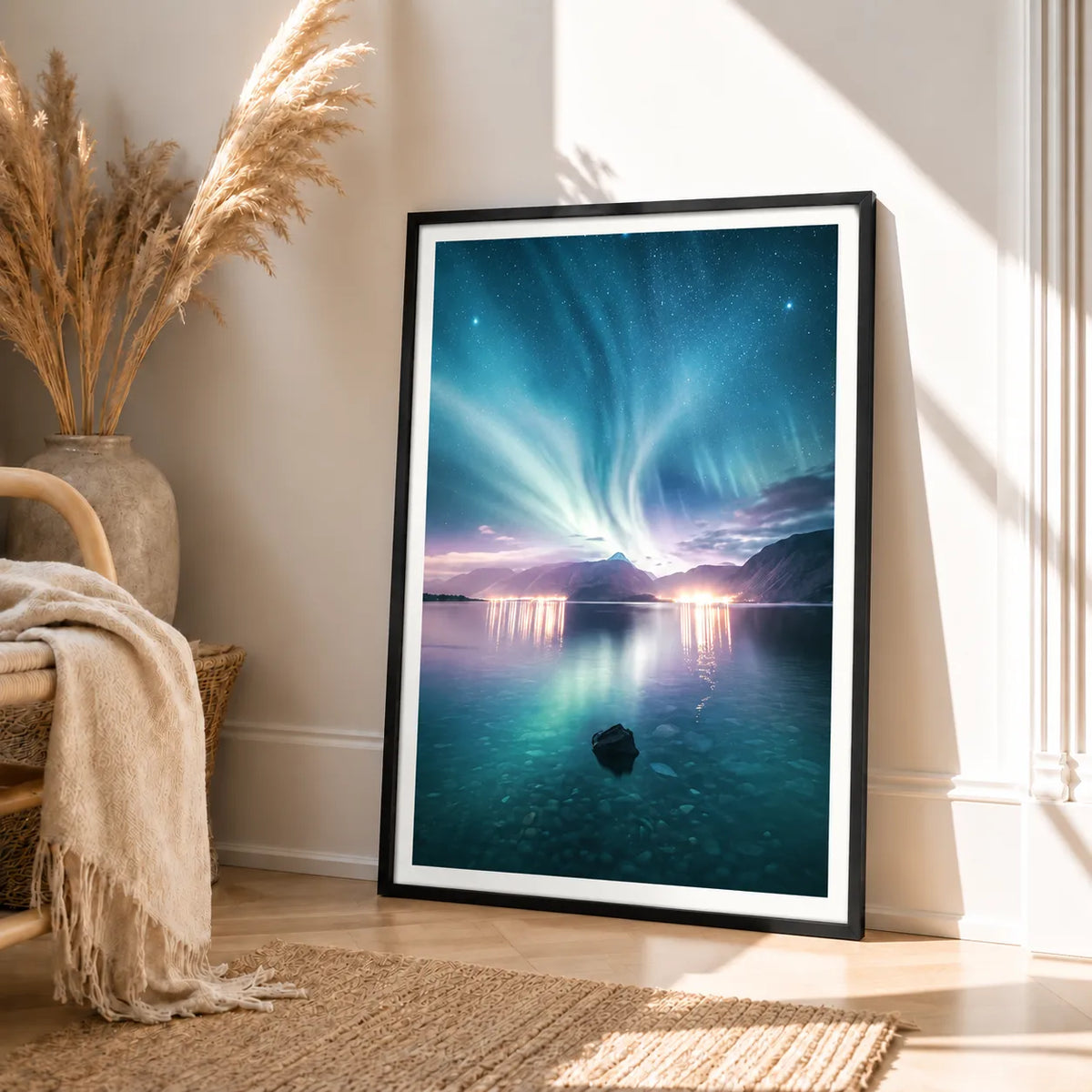Northern Lights Mountain Lake Night Landscape Wall Art 4