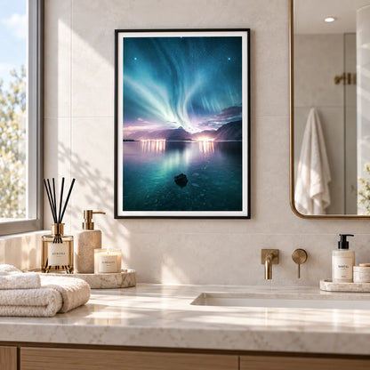 Northern Lights Mountain Lake Night Landscape Wall Art 5