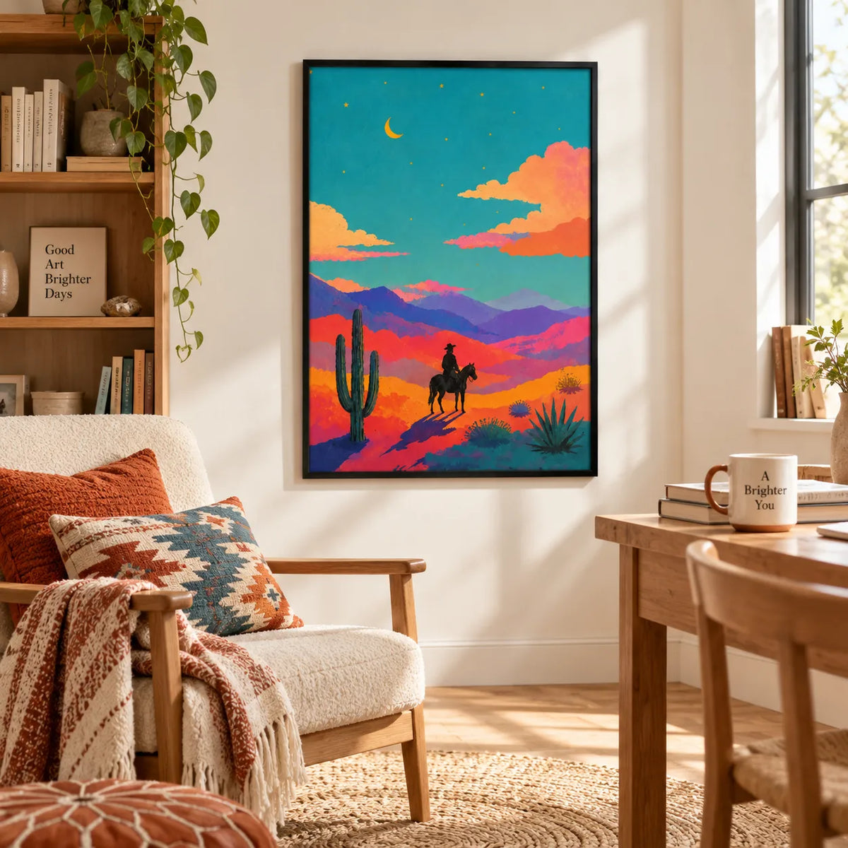 Desert Cowboy Sunset Illustration Wall Art 2