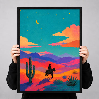 Desert Cowboy Sunset Illustration Wall Art 3
