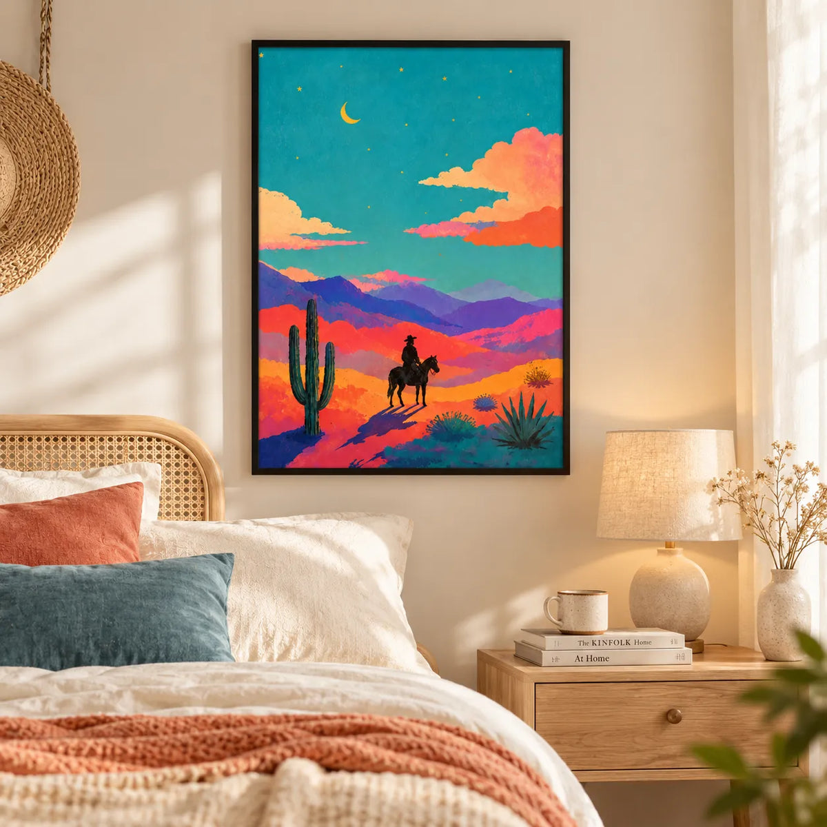 Desert Cowboy Sunset Illustration Wall Art 4