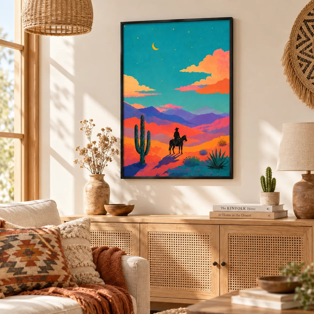 Desert Cowboy Sunset Illustration Wall Art 5