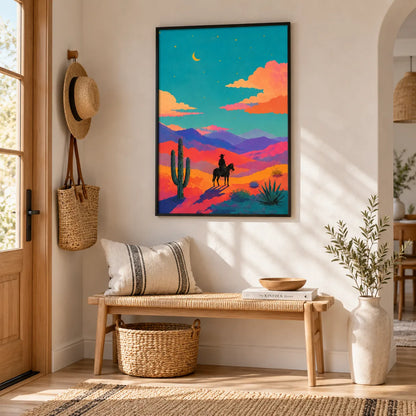 Desert Cowboy Sunset Illustration Wall Art 6