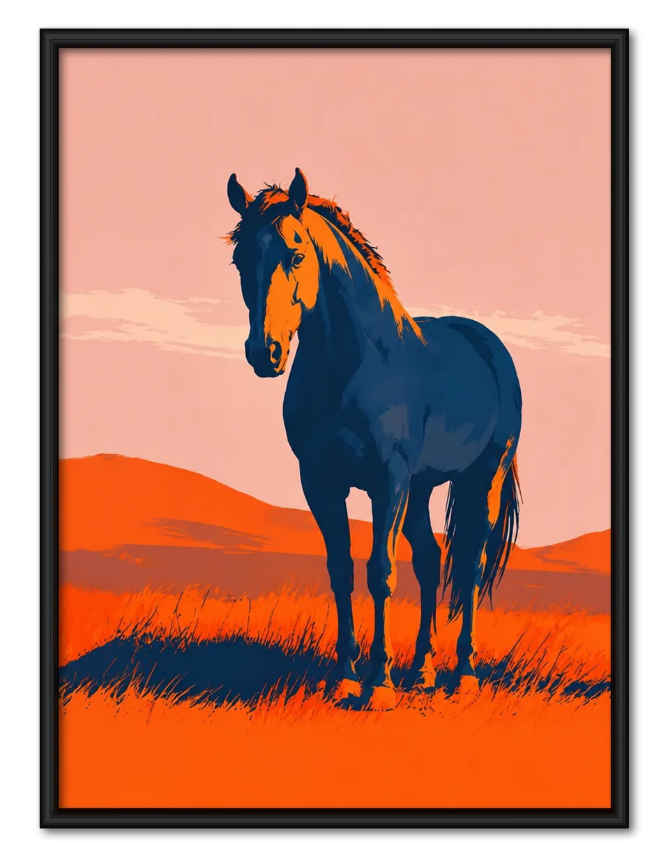 Blue Horse Desert Sunset Wall Art 1