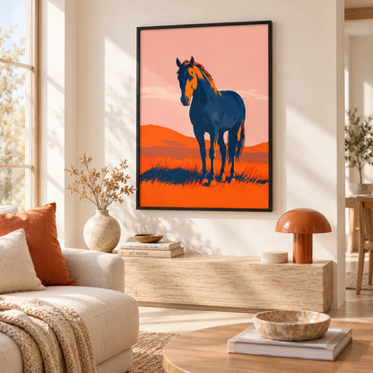 Blue Horse Desert Sunset Wall Art 2