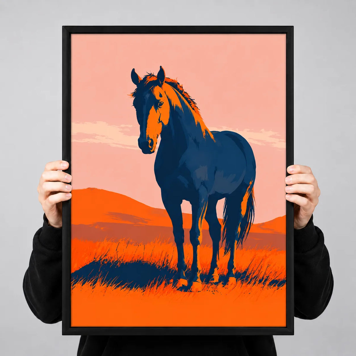 Blue Horse Desert Sunset Wall Art 3