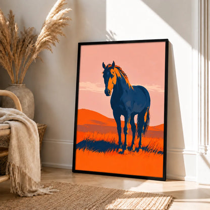 Blue Horse Desert Sunset Wall Art 4