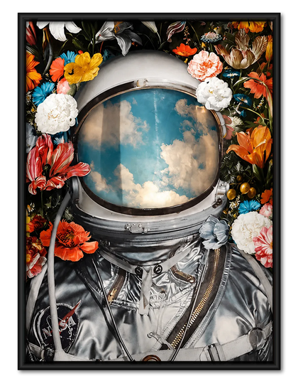 Astronaut Flower Space Helmet Sky Reflection Wall Art