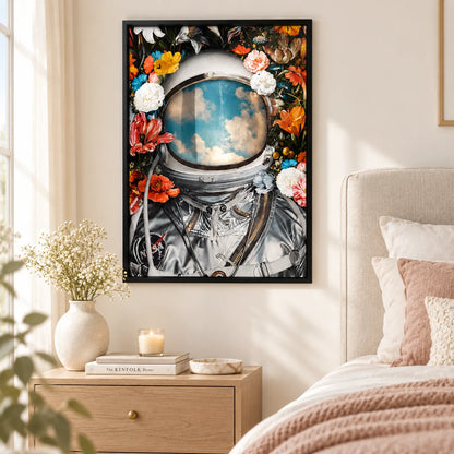 Astronaut Flower Space Helmet Sky Reflection Wall Art 2