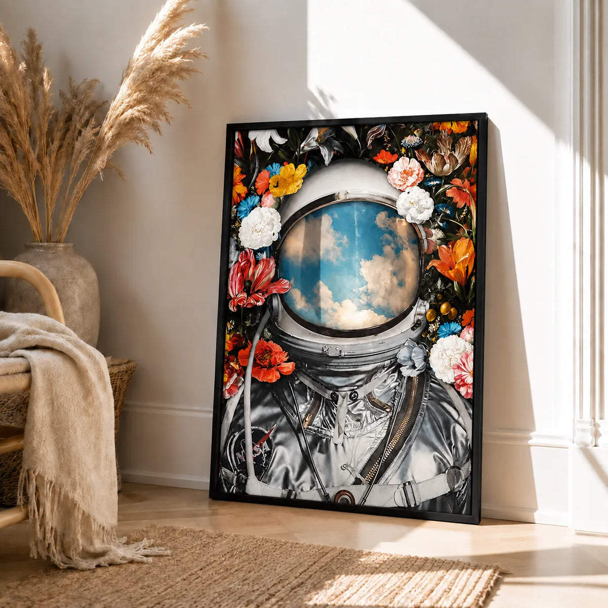 Astronaut Flower Space Helmet Sky Reflection Wall Art 4