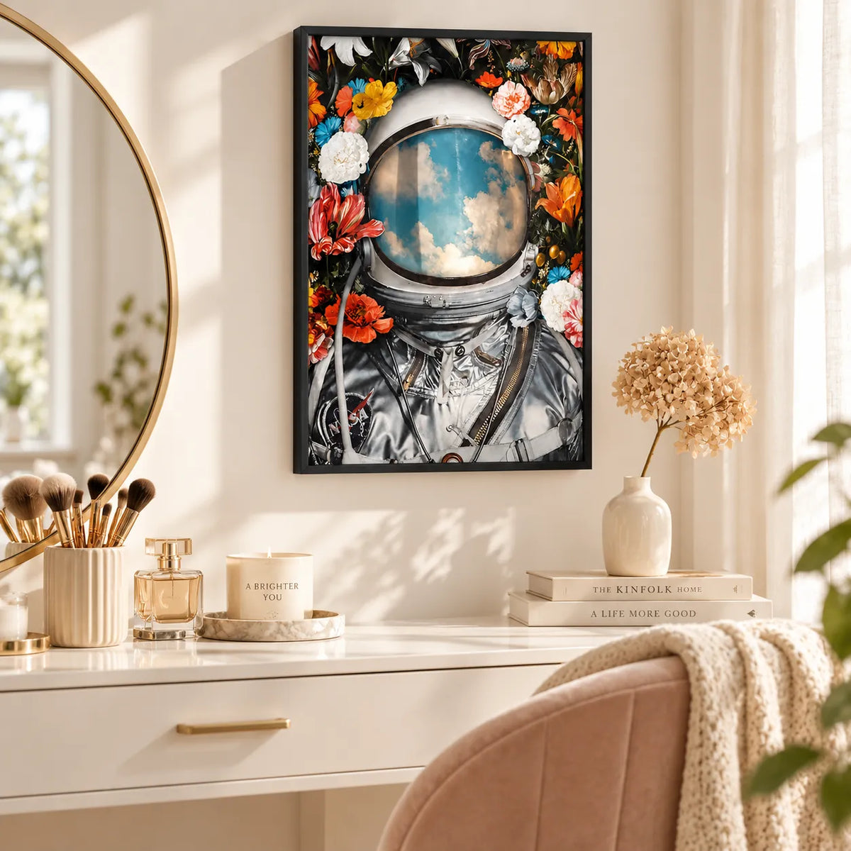 Astronaut Flower Space Helmet Sky Reflection Wall Art 6