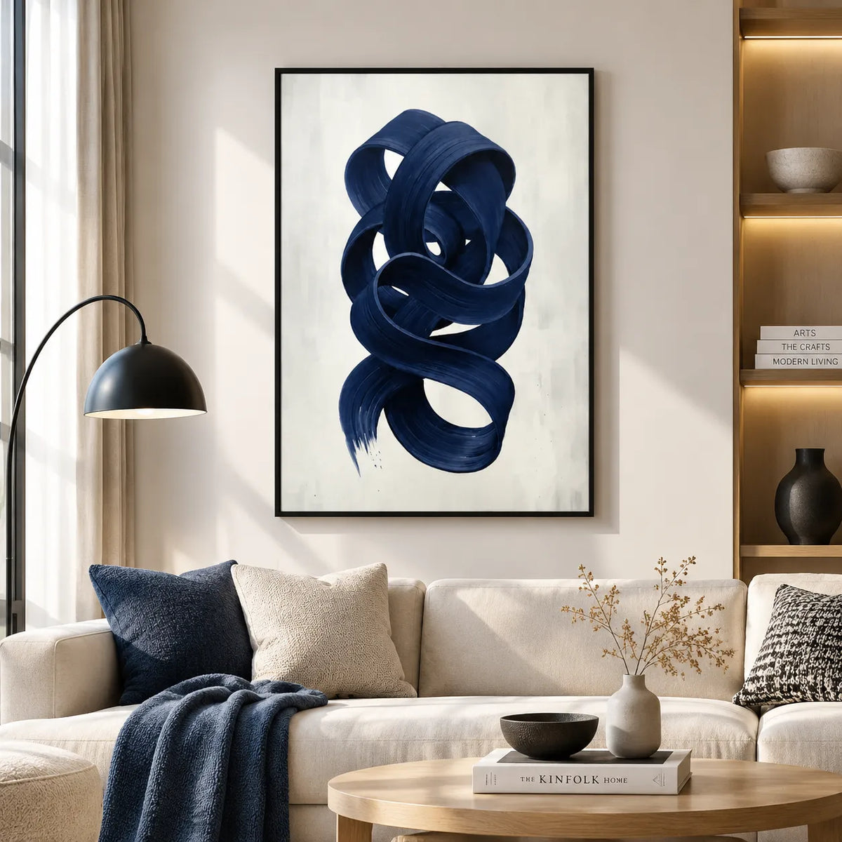 Navy Blue Abstract Ribbon Wall Art 2