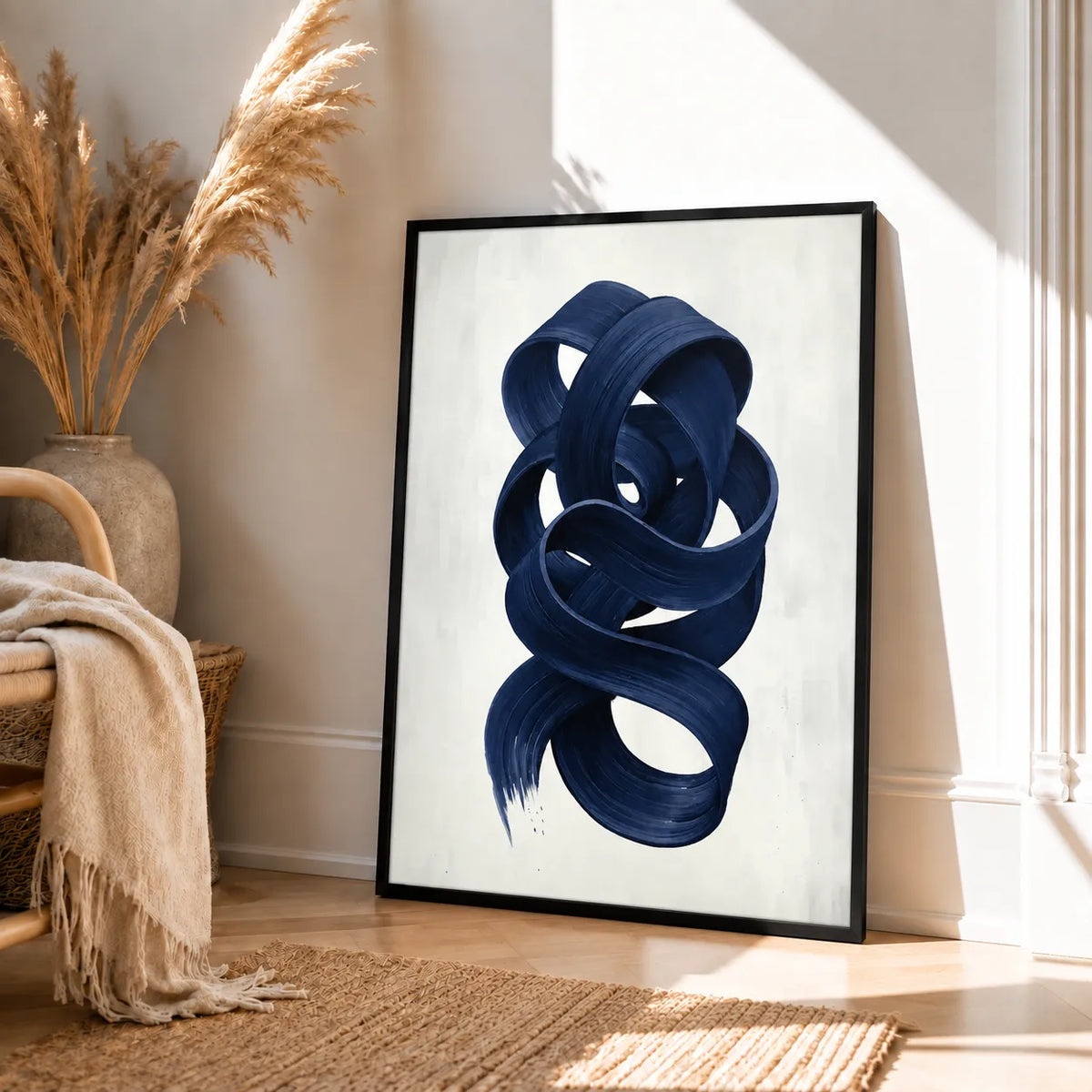 Navy Blue Abstract Ribbon Wall Art 4